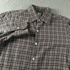 Finamore‎ Napoli Shirt Mens 15.75 Brown Plaid Flannel Long Sleeve Button Up Flaw